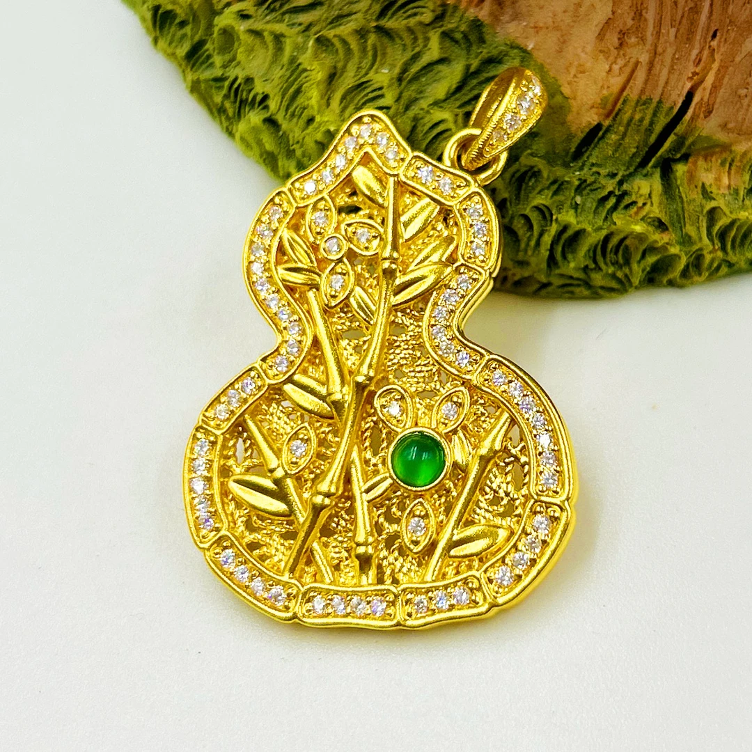 足金999镶嵌竹节福禄葫芦吊坠 5D工艺黄金A1