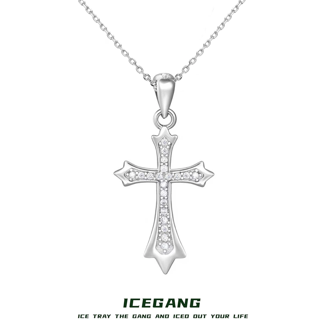 ICEGANG 吊坠925银合成锆石  S925纯银十字架老钱风吊坠项链男女