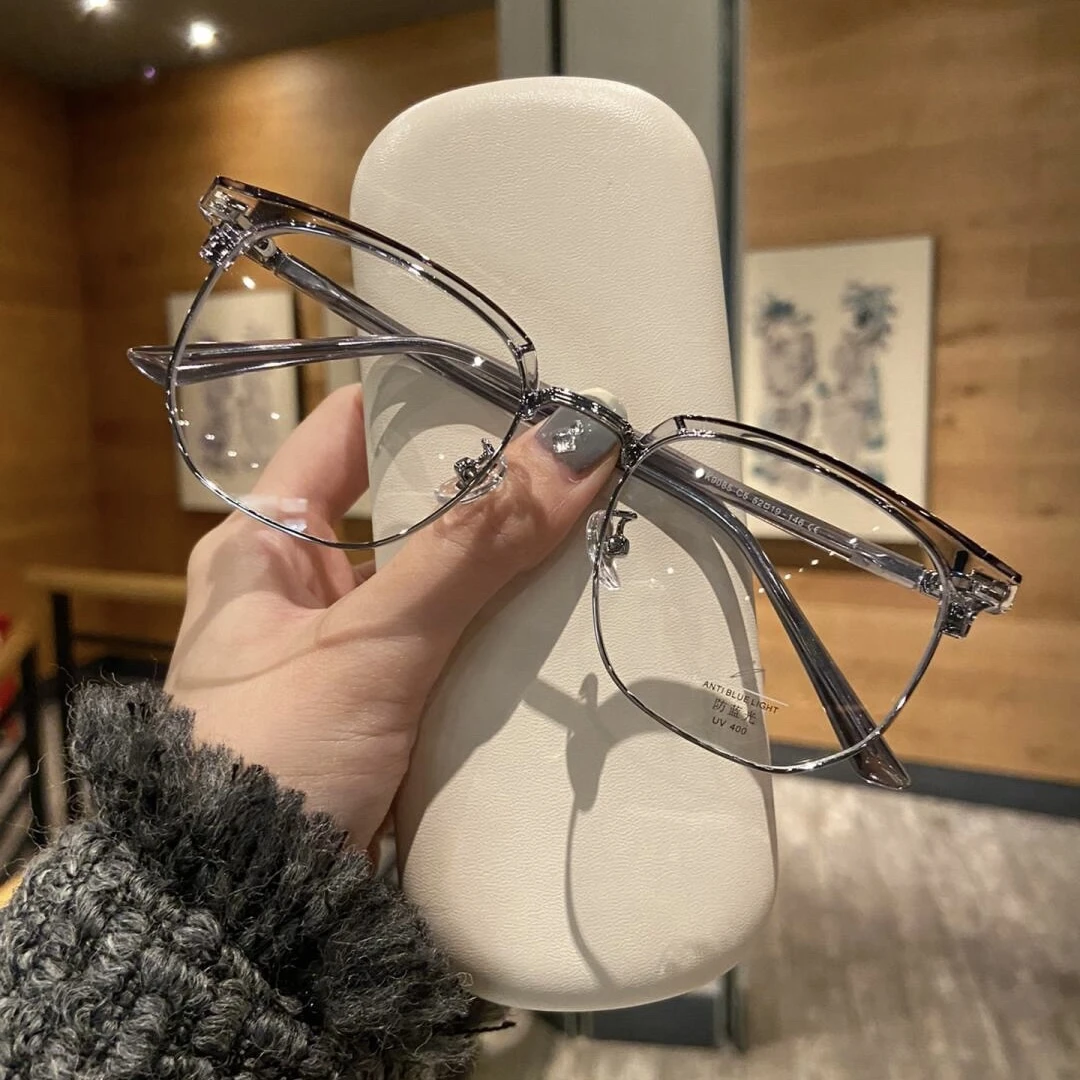椰子灰近视半框眼镜男女成品光学眼镜潮流时尚定制平光镜眉毛镜框