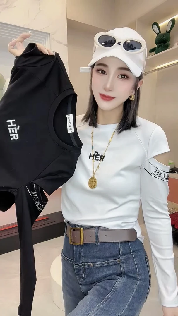 欧货2025秋季新款刺绣洋气镂空设计长袖t袖百搭气质正肩打底衫女