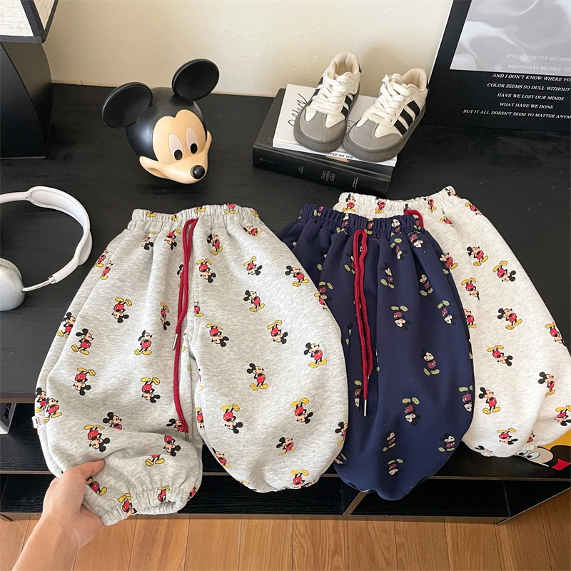 男女童束脚卫裤新款春秋季卡通米奇满印宝宝洋气外穿休闲运动长裤