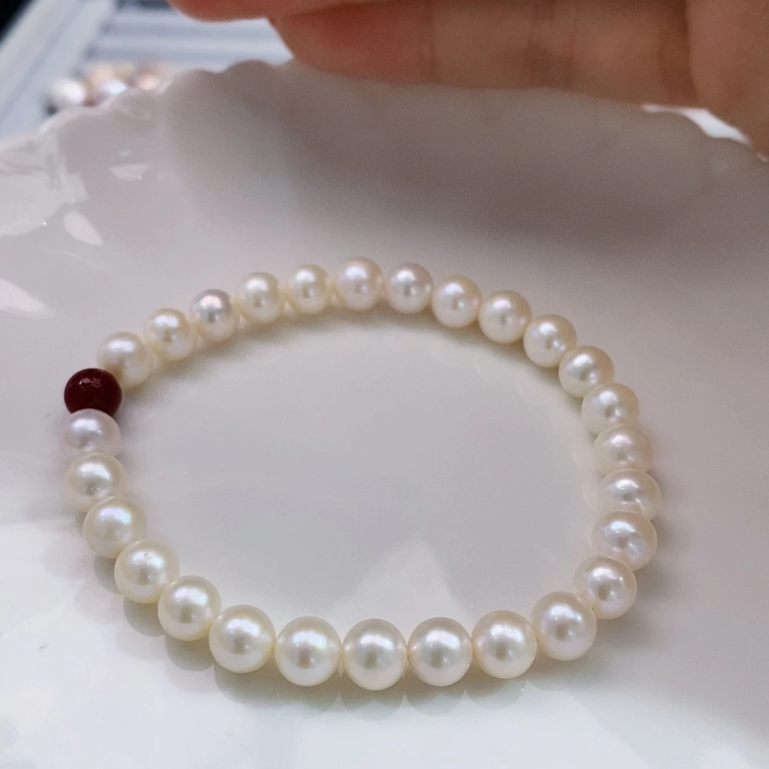 银S925镶嵌极光福利手串6.5mm淡水珍珠