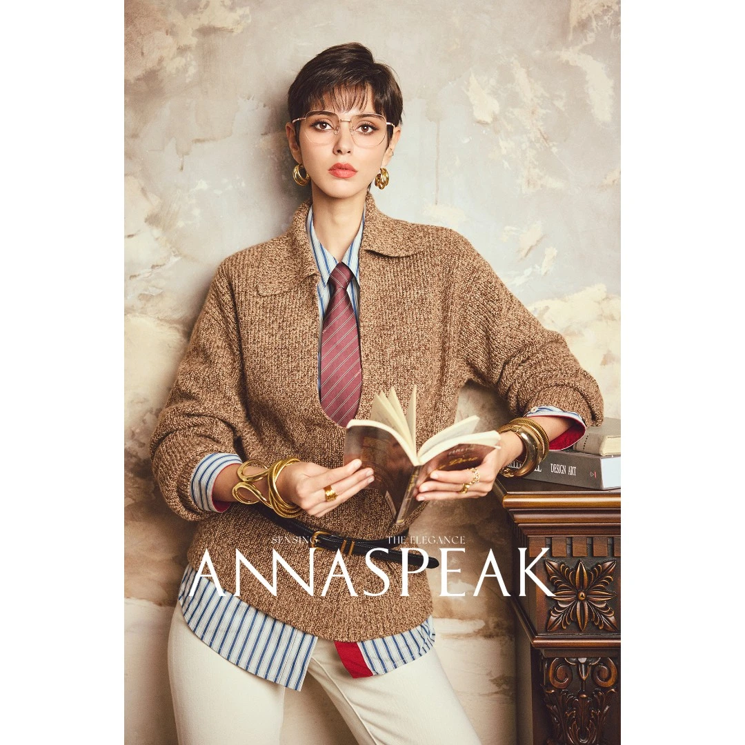ANNASPEAK“Galaxy"云柔复古混色羊毛金银丝翻领深V宽松针织毛衣女