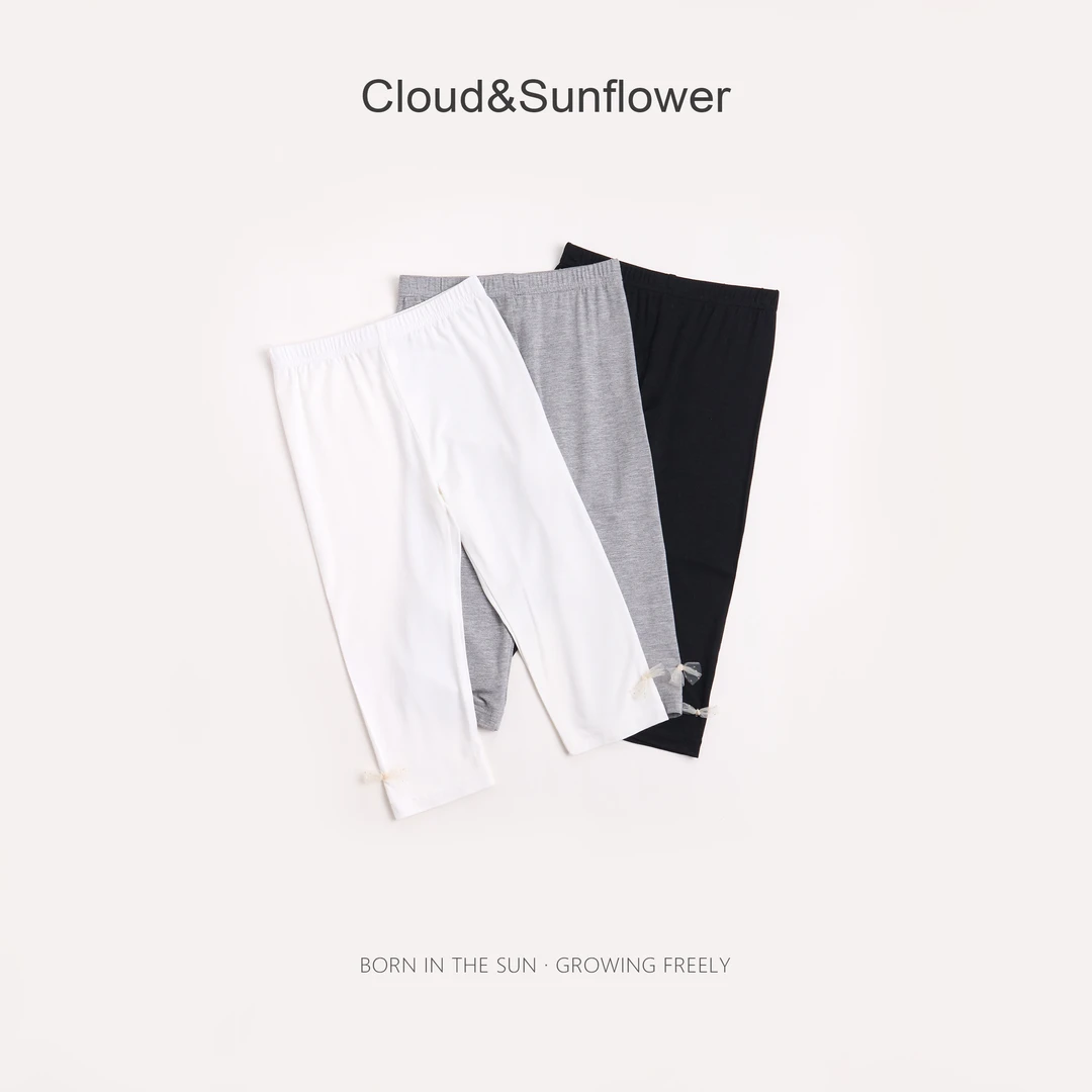 【云朵小葵】女童夏季薄款弹力裤脚蕾丝纯色百搭打底裤252272