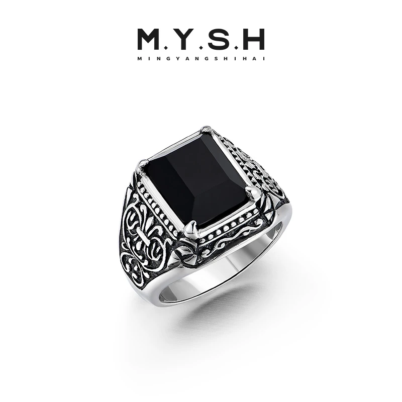 锆石（处理）MYSH 方形戒男士潮牌食指环时尚小众开口戒