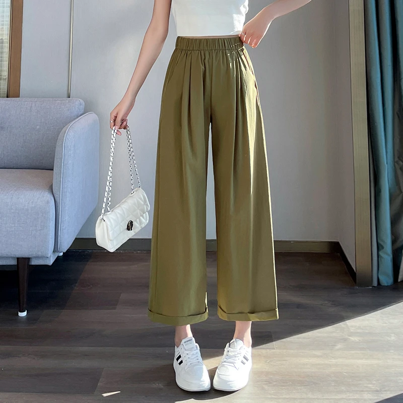 阔腿裤夏季薄款高腰宽松直筒裤云朵裤休闲雪糕裤小个子八分九分裤