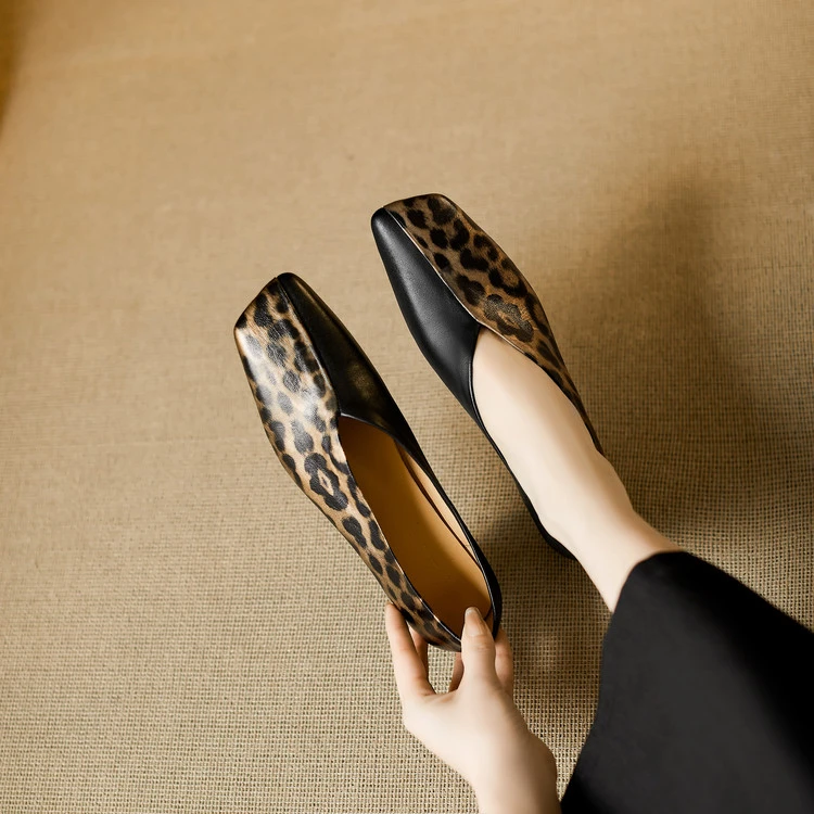 牛皮深口单鞋2025年春季时尚异型跟拼接拼色