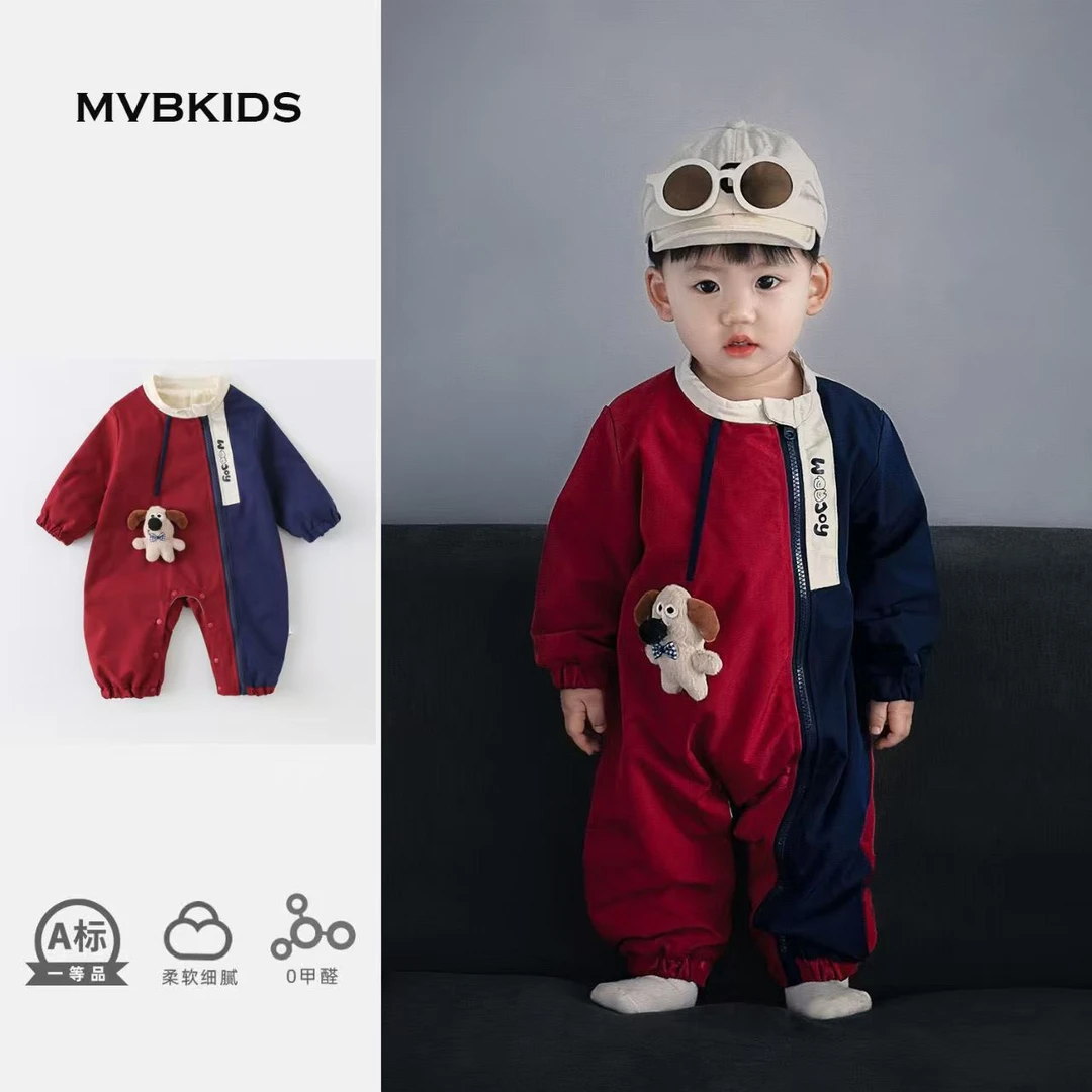 婴儿衣服冲锋衣连体衣洋气长袖宝宝春秋外出服双层哈衣新生儿爬服