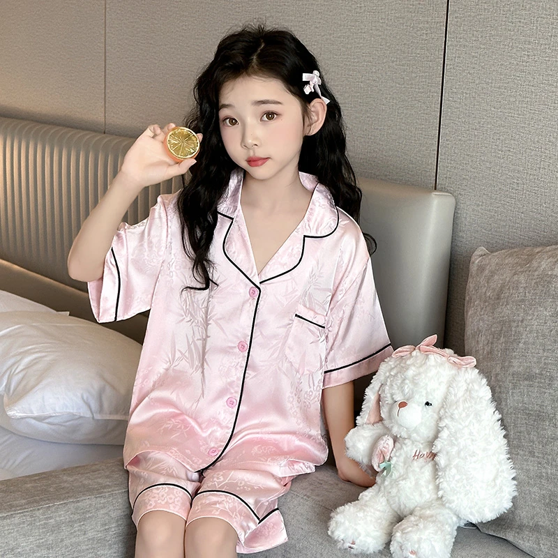 女童夏季家居服套装2025新款儿童冰丝套装中大童轻薄两件套女孩潮