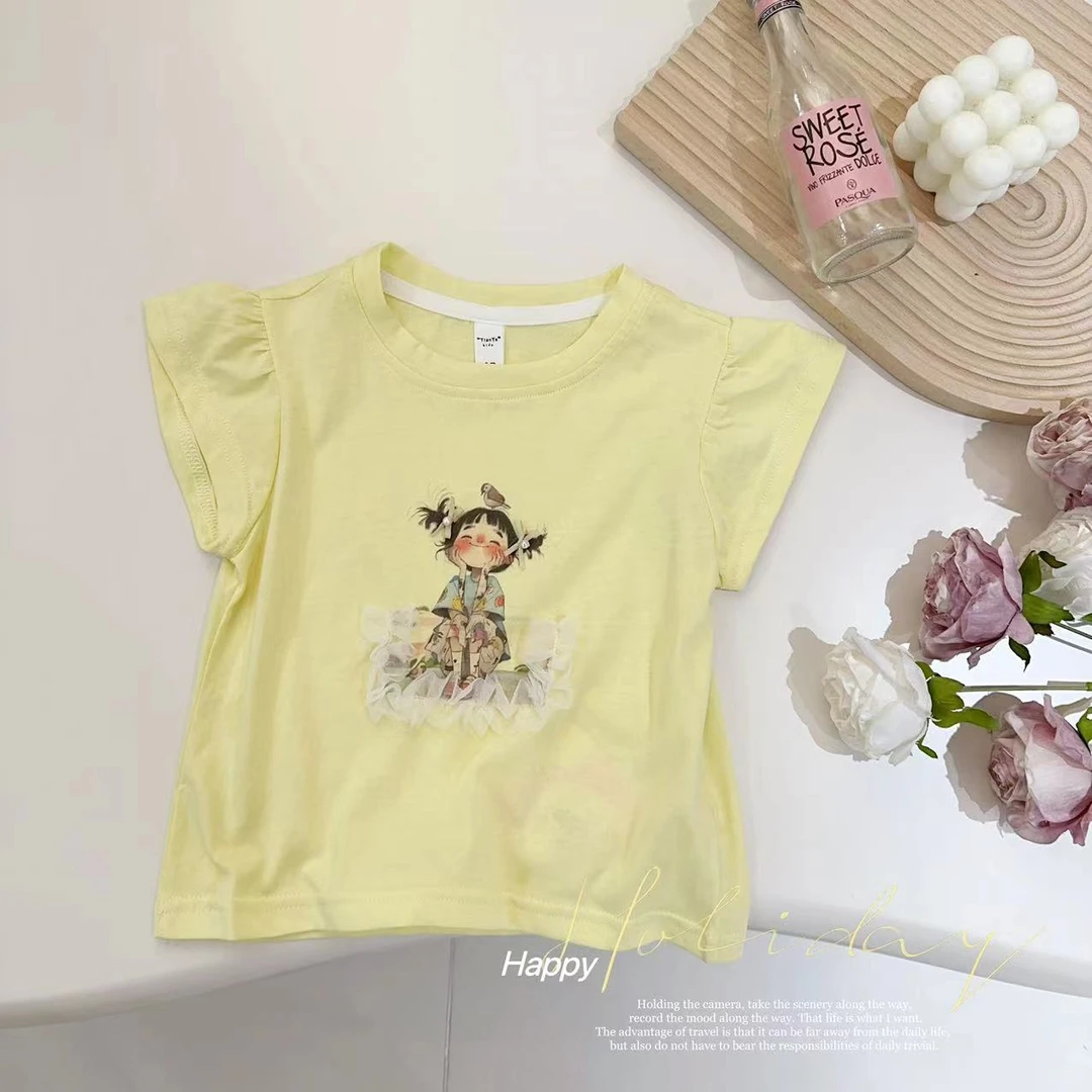 汤圆家童装2025夏季新款韩系卡通女孩百搭纯色T恤 XA-676