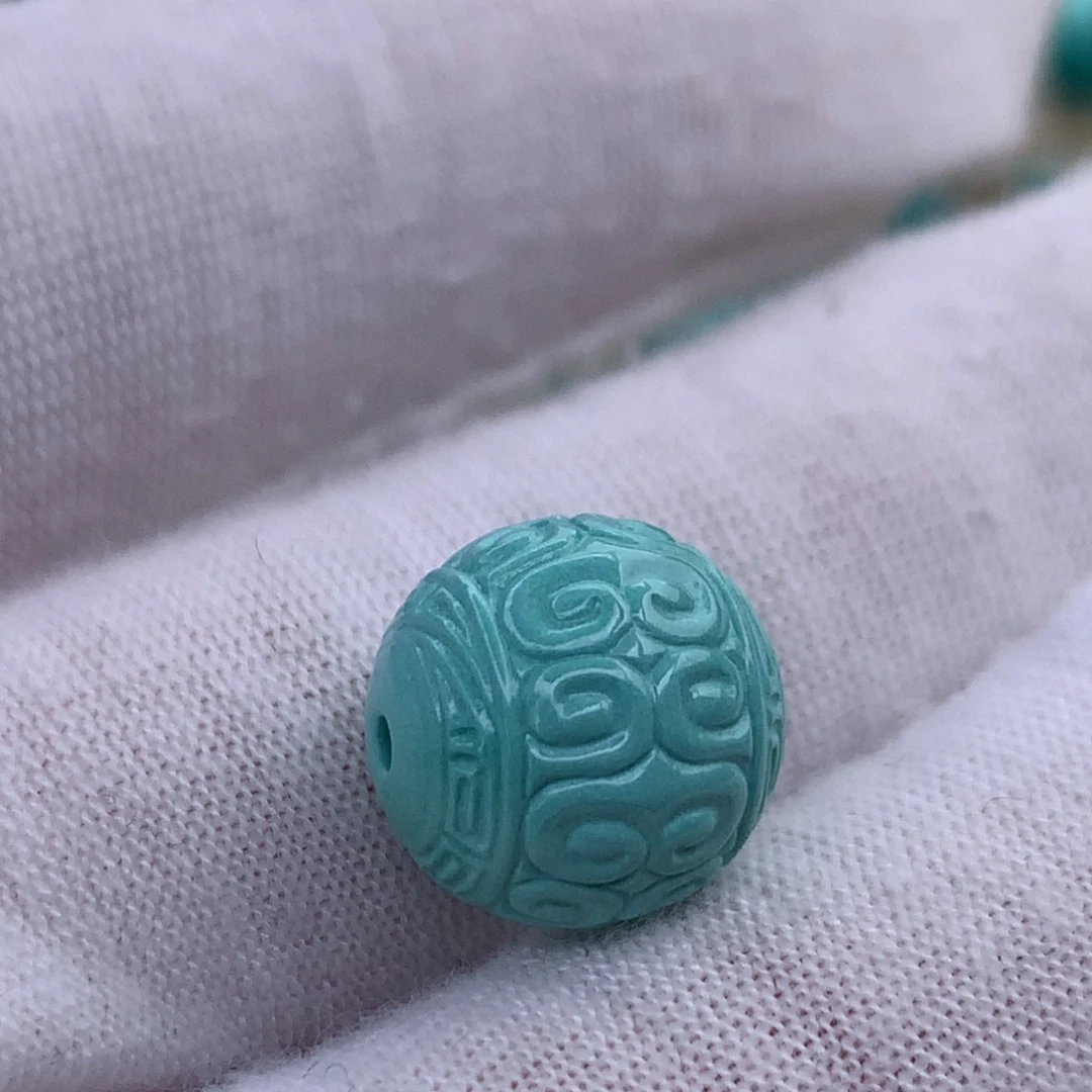 绿松石未镶嵌珠宝奇石原矿绿松石回纹圆珠