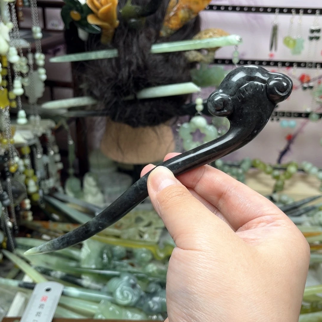 岫玉未镶嵌发饰长度19.5厘米左右