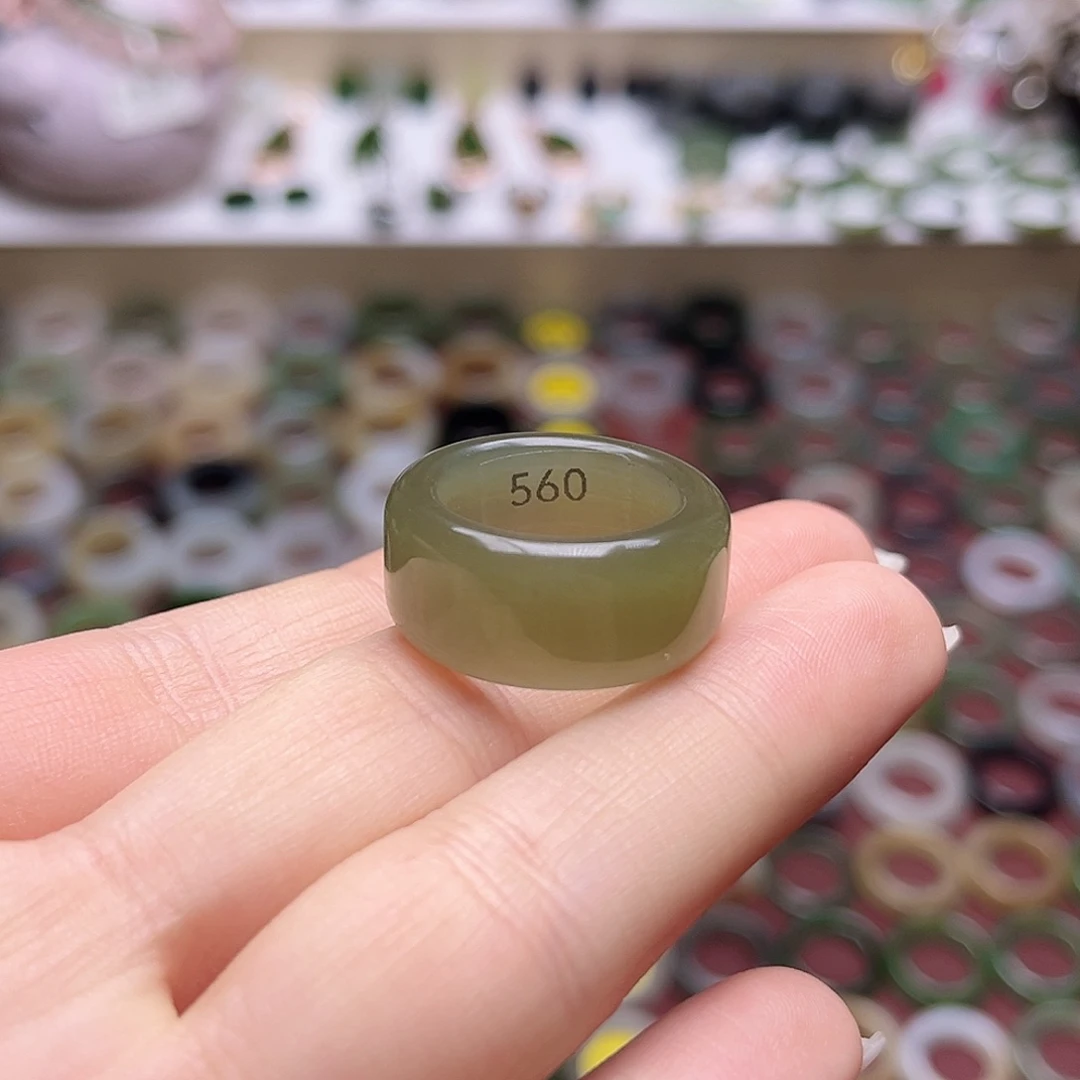 和田玉戒指未镶嵌17.2茶晴