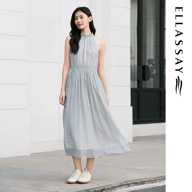 ELLASSAY歌力思2025夏季新款桑蚕丝挂脖连衣裙女EWD365Y251DX