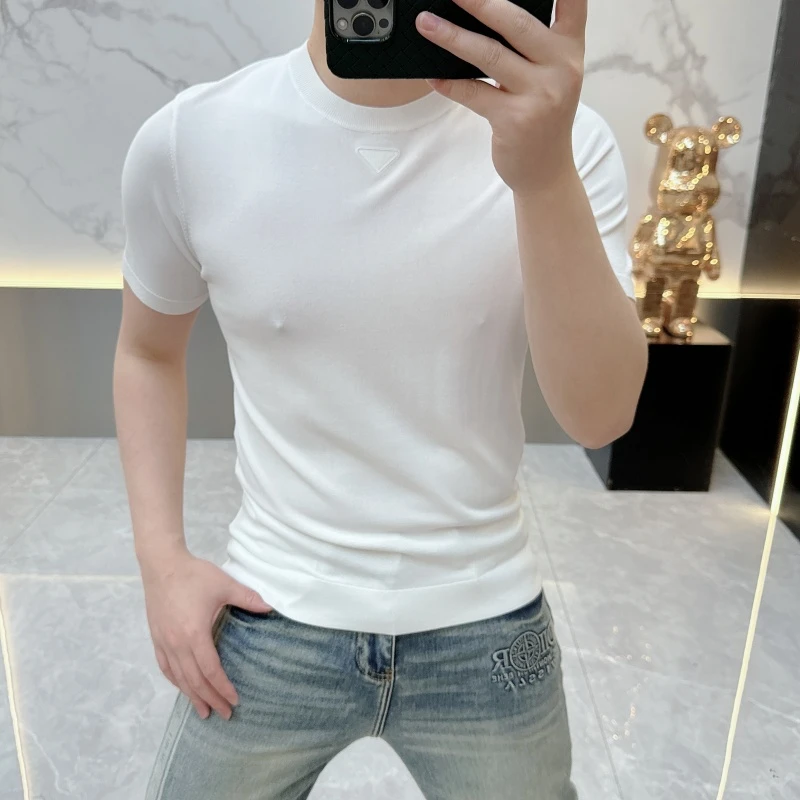 度尚-夏季高品质简约休闲潮流半袖时尚针织冰丝圆领T恤薄款6512