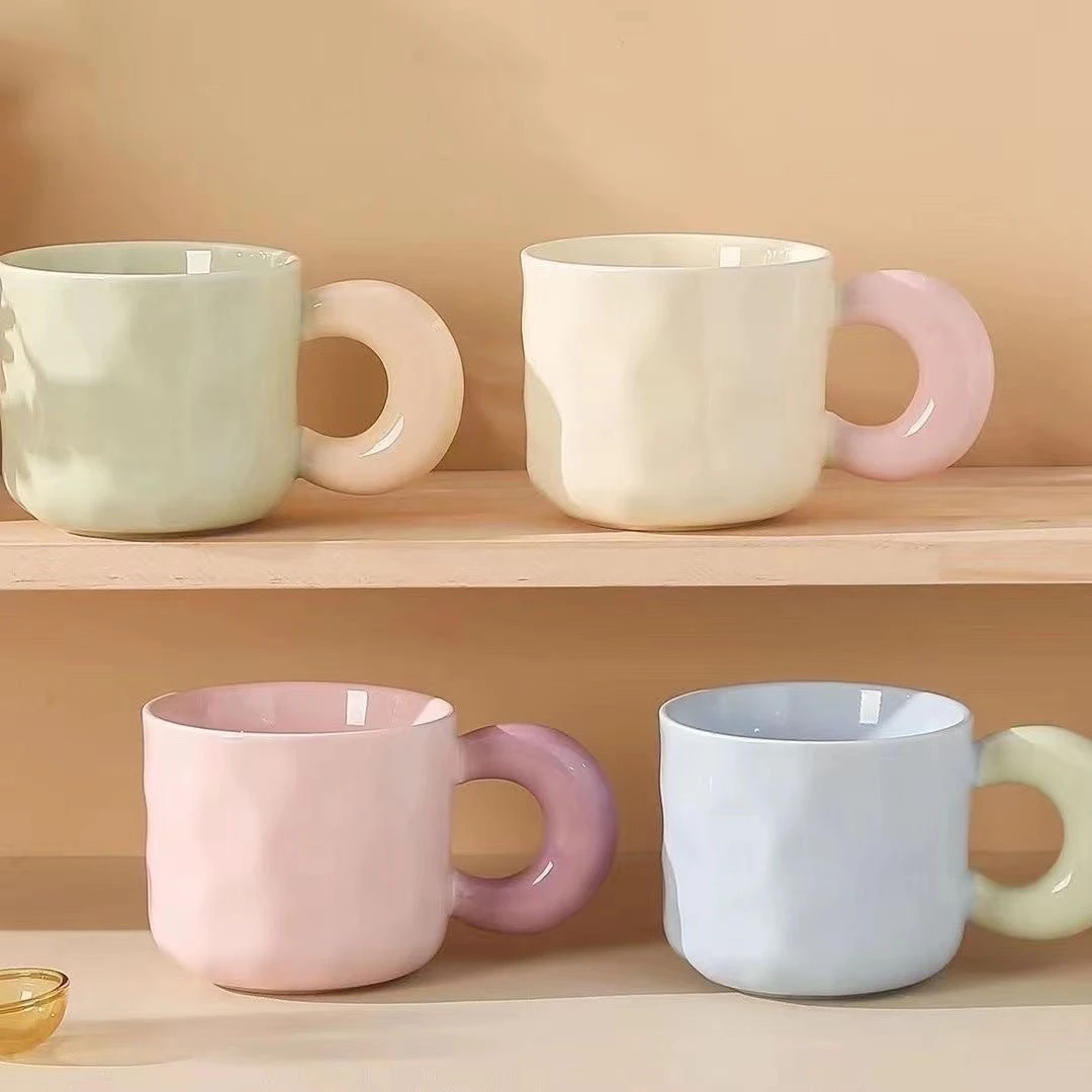 马卡龙陶瓷水杯马克杯可爱大容量喝水杯家用情侣闺蜜杯马克喝茶杯