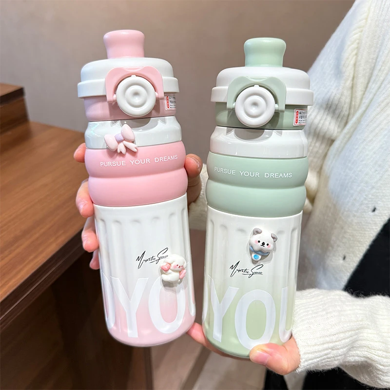 双饮保温杯男女生高颜值大容量学生户外运动便携吸管杯子2025新款