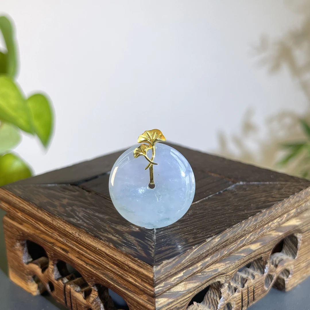 JXW15-228 天然缅甸A货翡翠 18K金镶嵌平安扣