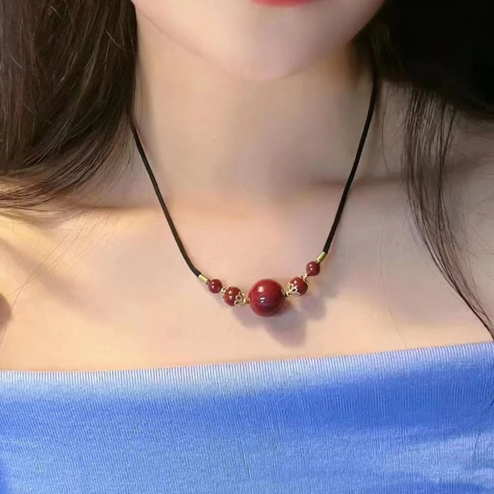 含辰砂工艺品朱砂时尚单珠锁骨链