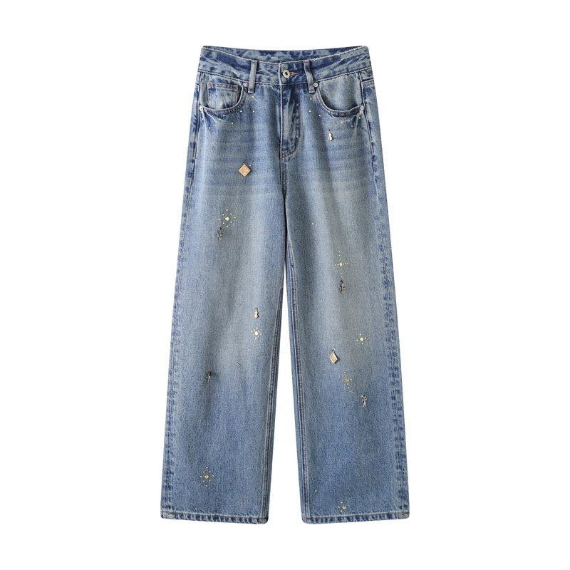 2025直筒裤千金风牛仔裤星星裤子夏季百搭宽松复古D839