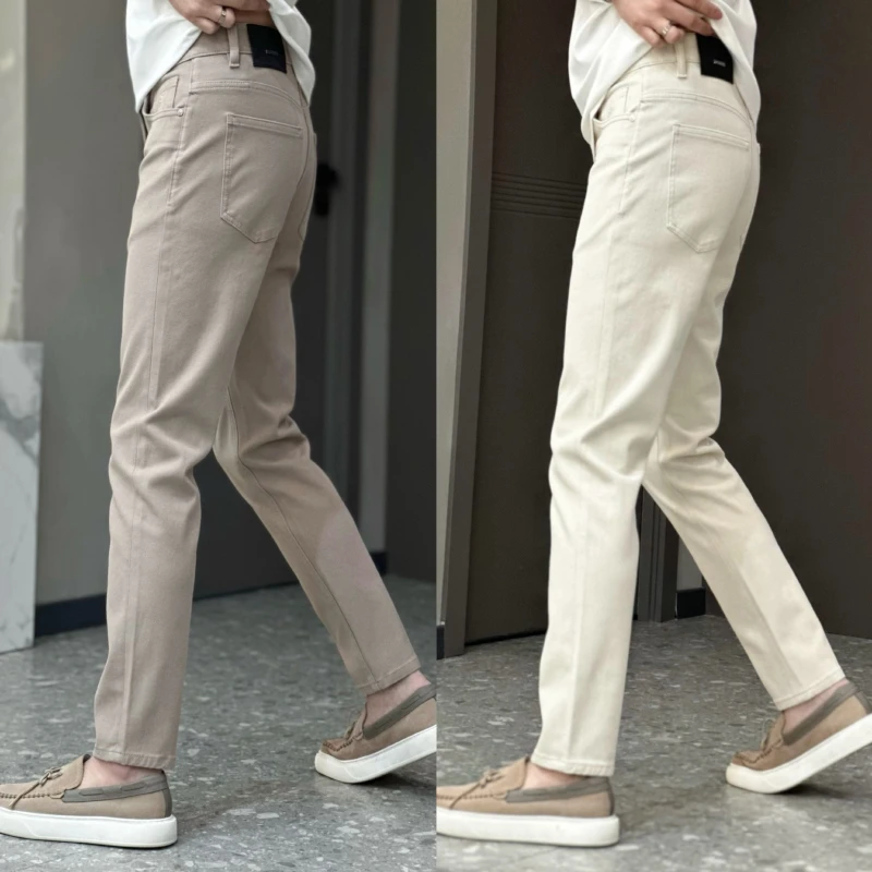 春秋新款纯色商务男士牛仔裤欧货高品质百搭直筒裤时尚修身休闲裤