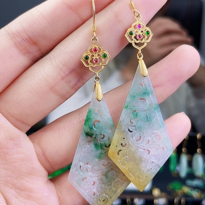 翡翠耳饰银S925镶嵌饰品