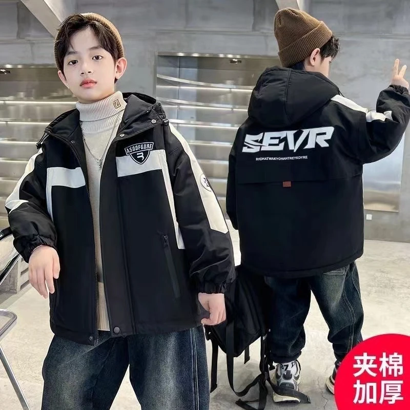 加棉撞色～潮童时髦加厚冲锋衣加棉设计拼色冬季棉服