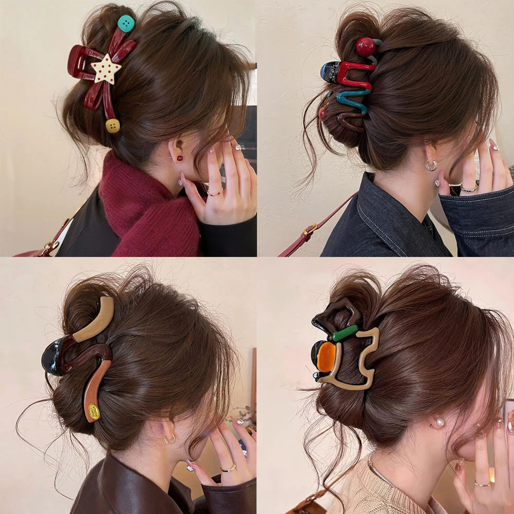 2025高级感设计款波浪珍珠撞色抓夹大号发夹女后脑勺鲨鱼夹子发饰
