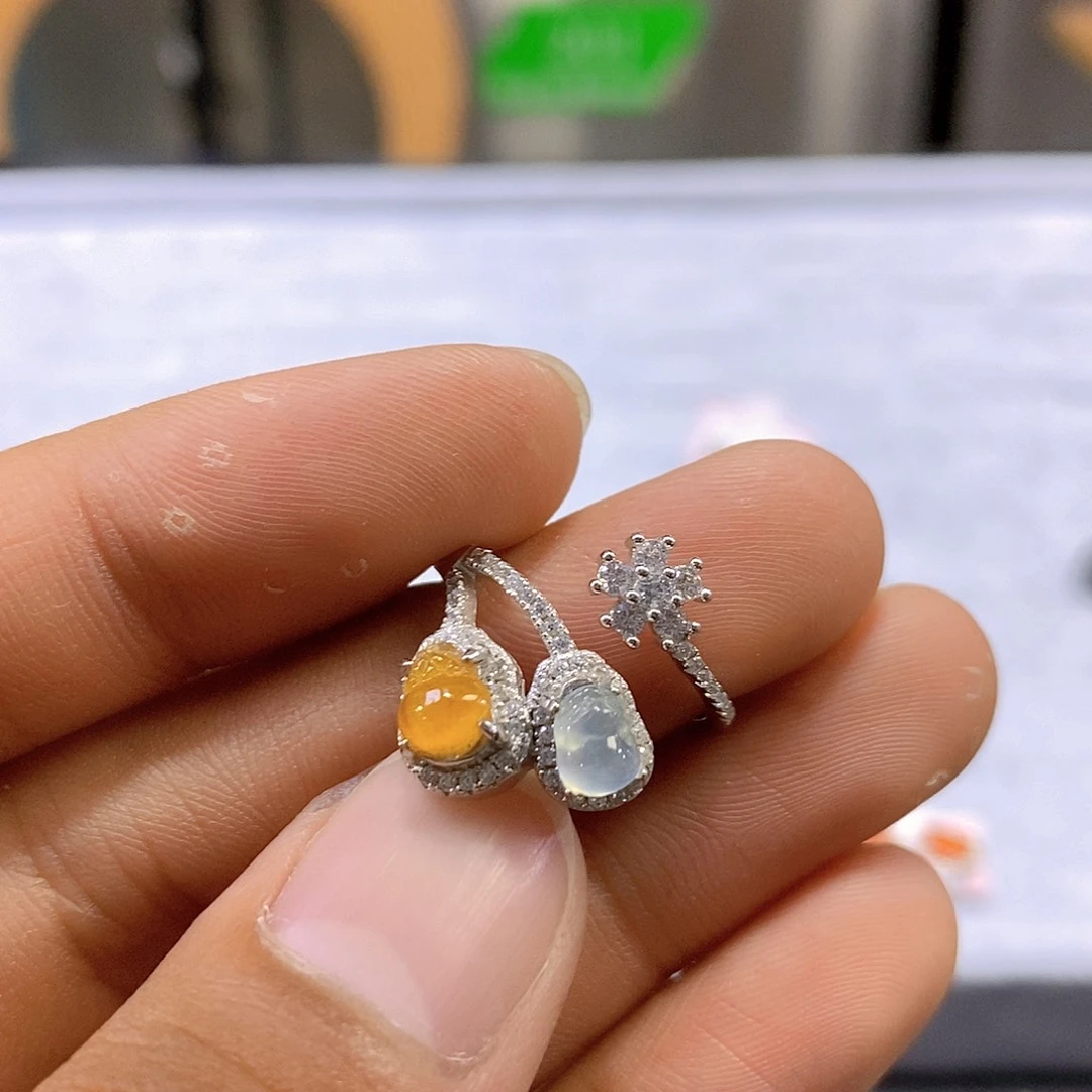 翡翠戒指银S925镶嵌38号