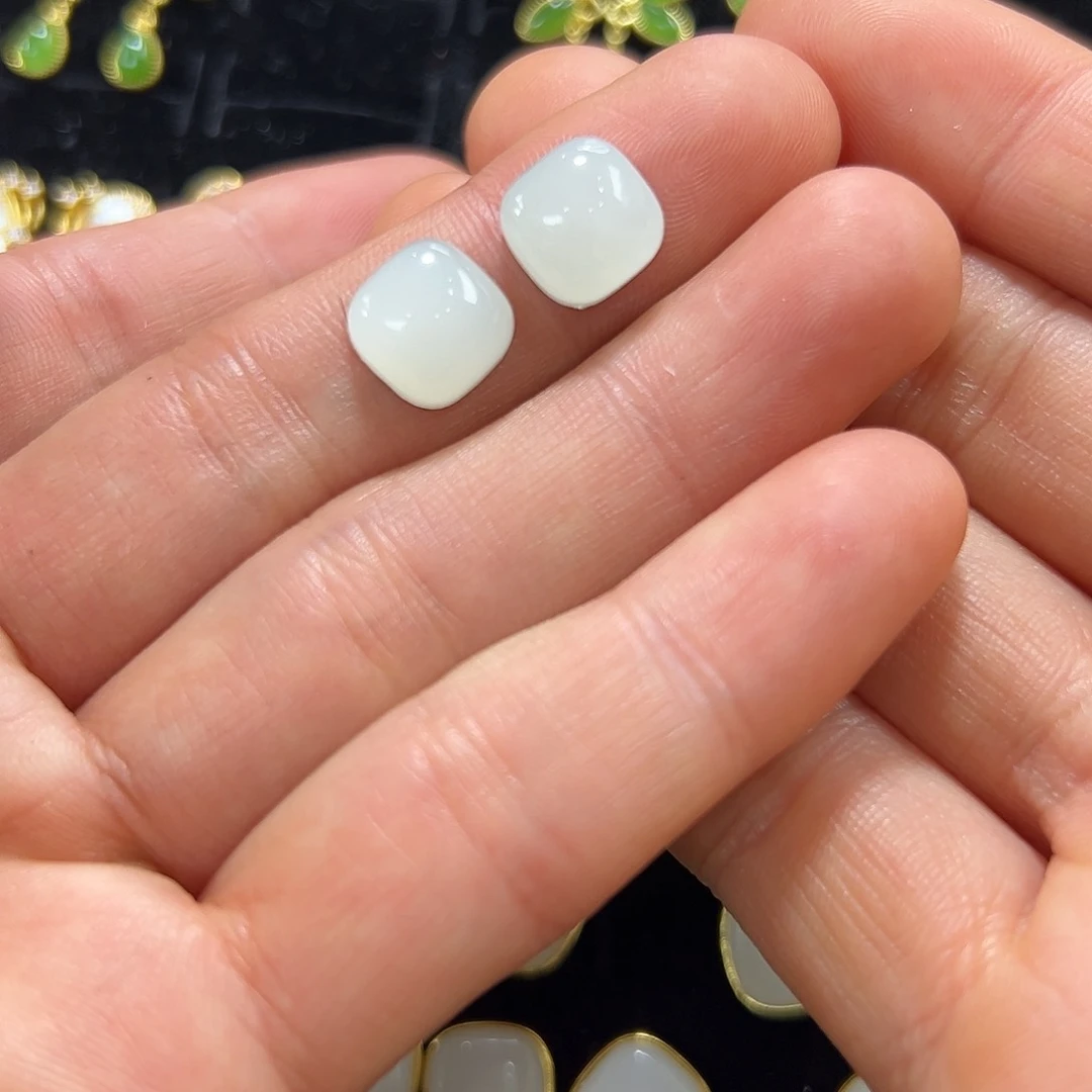 和田玉耳扣银S925镶嵌芽*