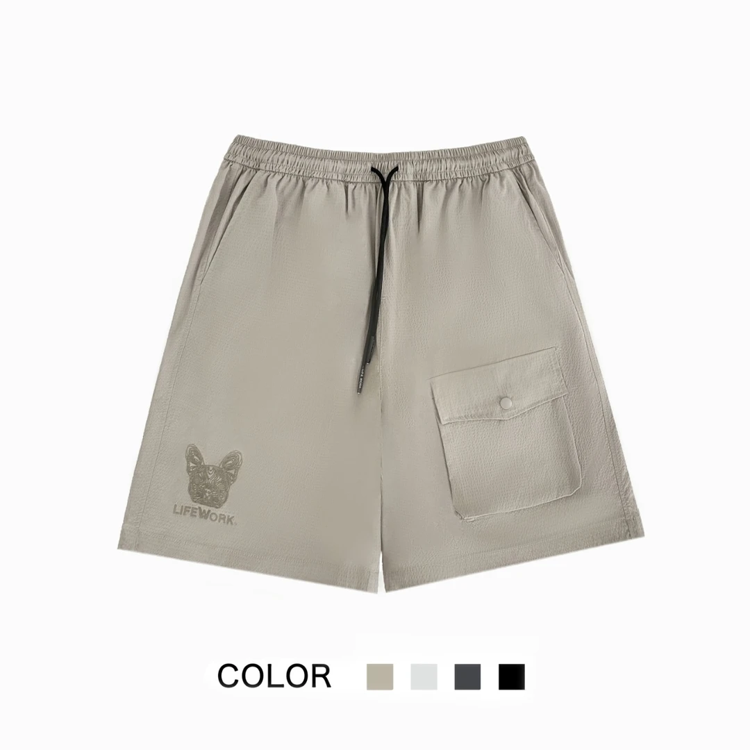 0396【夏季新款】单侧大口袋刺绣斗斗狗潮牌休闲短裤（25131）