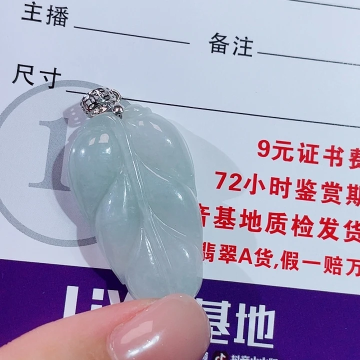 颈饰银S925镶嵌翡翠叶子
