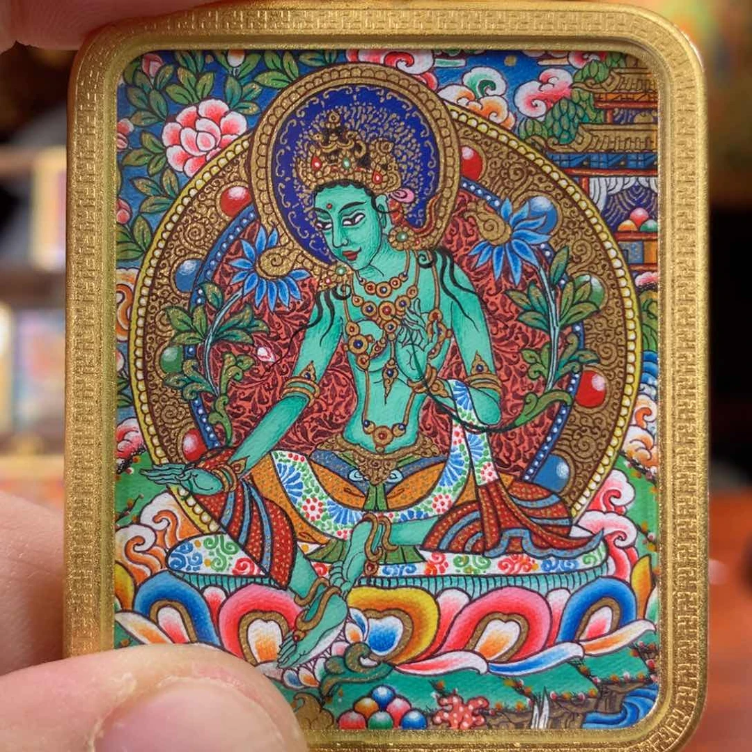 吊坠一**一热贡纯手绘唐卡绿度母