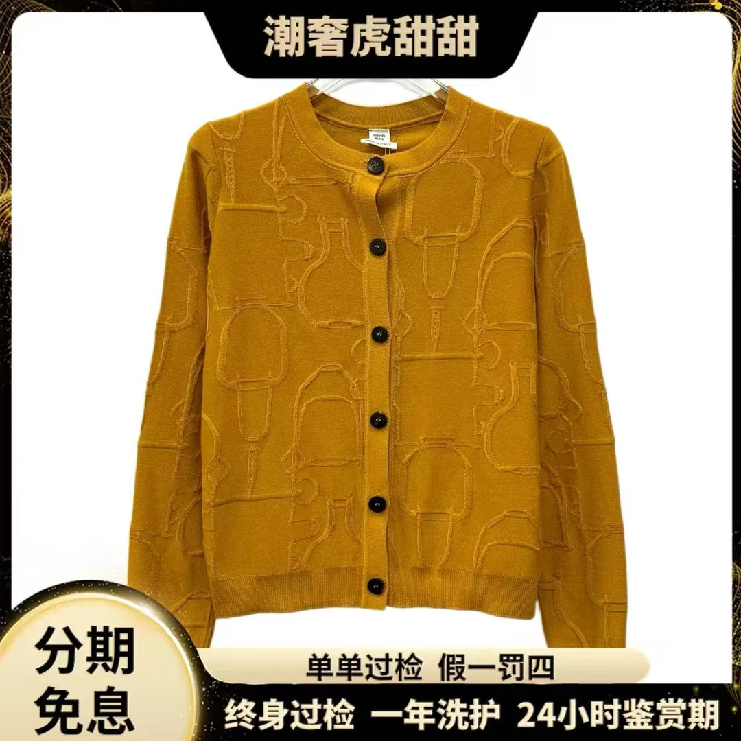 95新 Hermes/爱马仕 GW0100 橙色山羊绒外套 36 XS码 潮奢虎