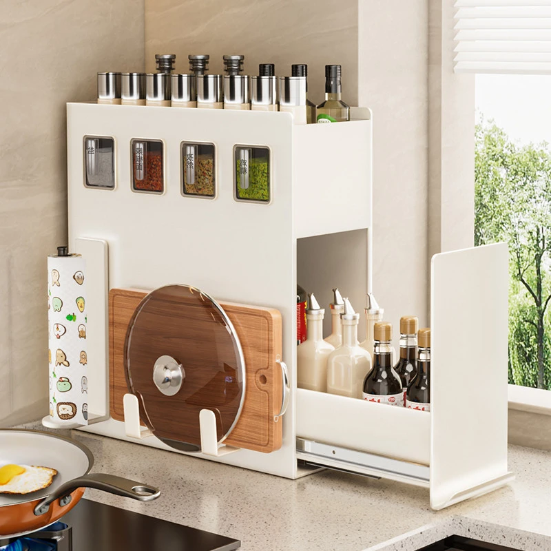 束丰厨房台面置物架橱柜收纳抽屉式调味料多功能一体免打孔极窄柜