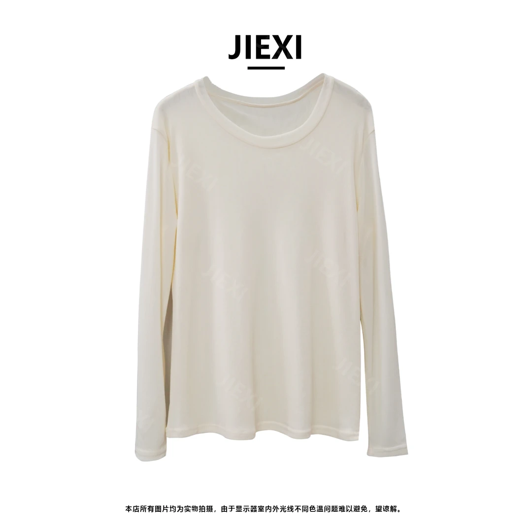 JEXI设计师休闲纯色韩版打底百搭修身内搭网纱T恤jx1079