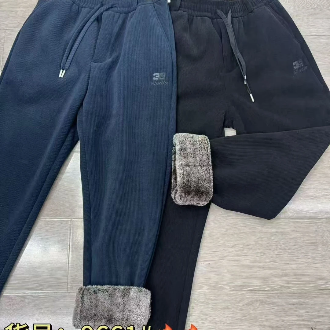 冬季新款加绒加厚男士直筒休闲裤