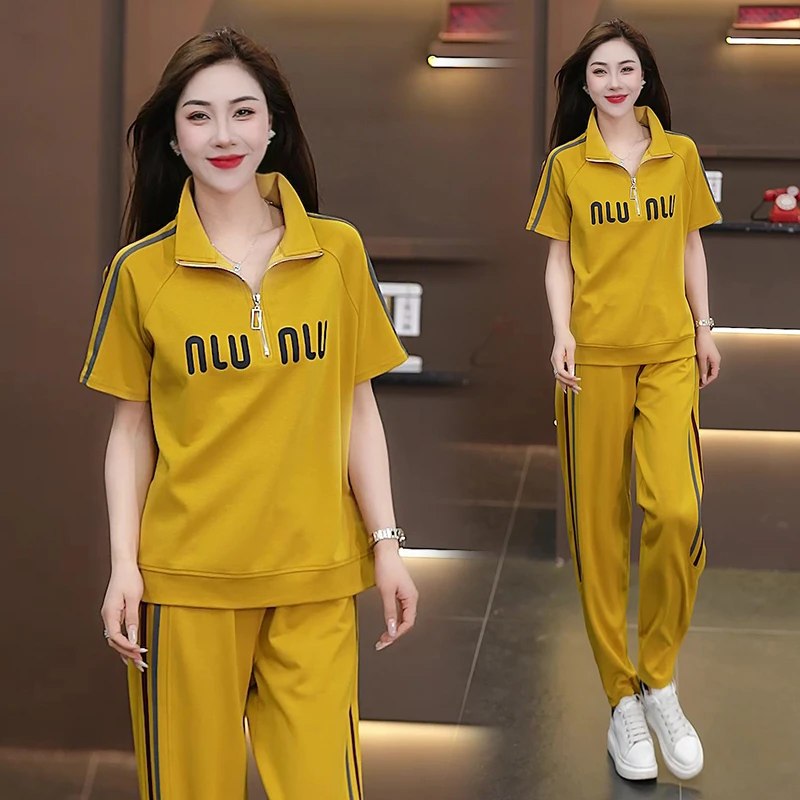 夏装小个子气质休闲运动套装女2025夏季新款洋气短袖时尚运动服潮