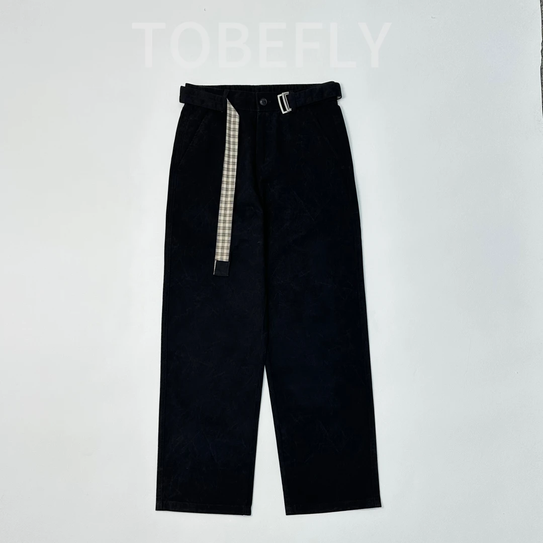 Tobefly纯棉宽松直筒长裤腰头半松紧搭配腰带休闲裤春季百搭F158