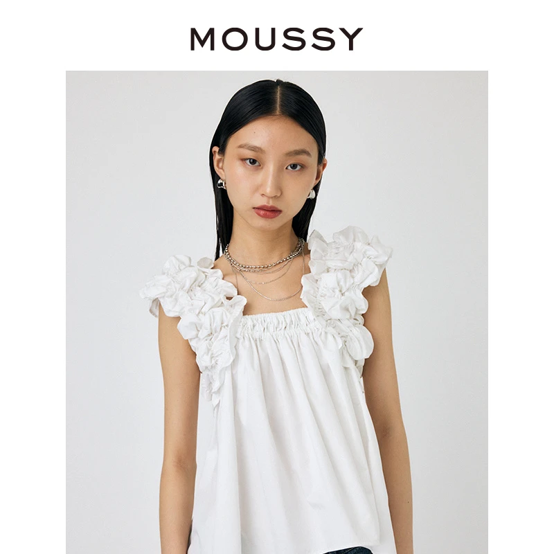 MOUSSY 2024夏季法式优雅度假风设计感吊带衬衫010HA630-3331