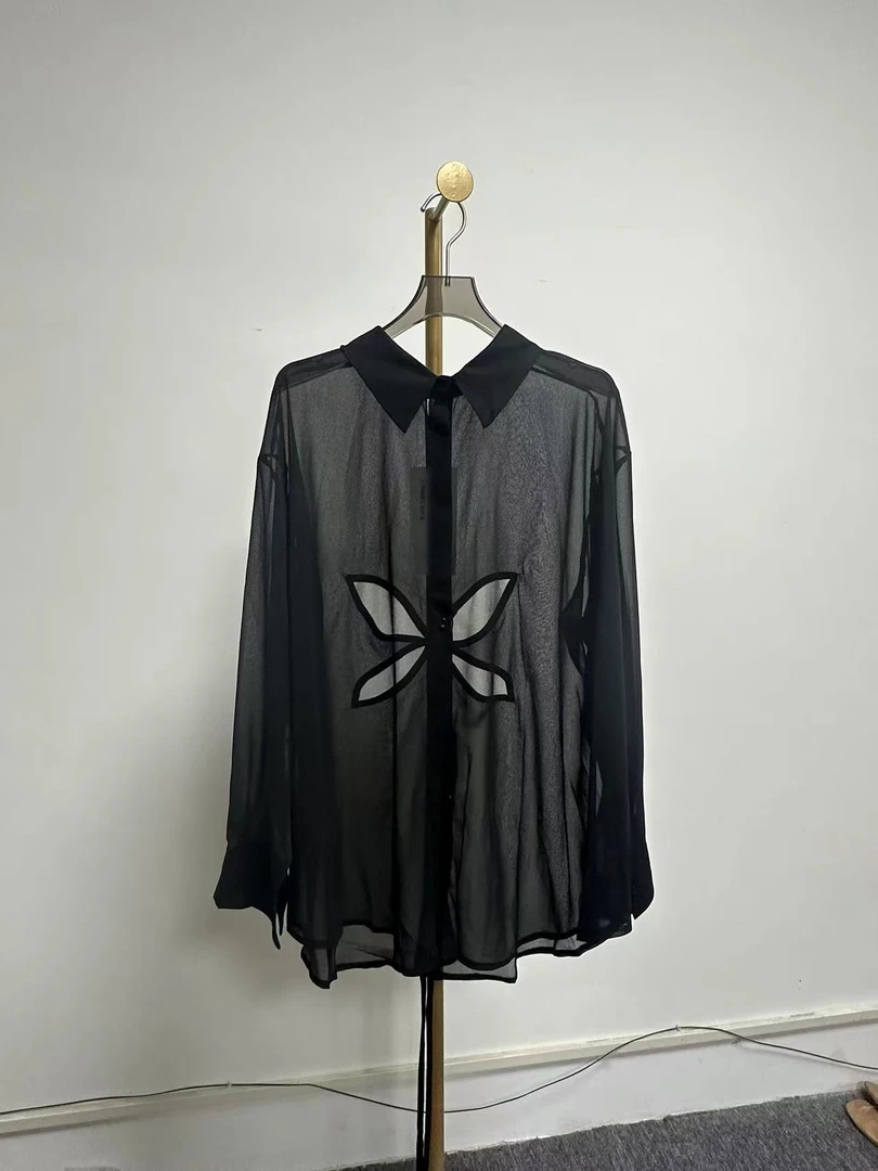 15422蕾丝防晒衬衫外套POLO领衬衣薄款长袖拼接