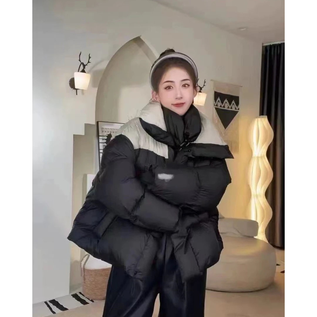 MTL M胸130长59拼色格子面包服小个子穿搭保暖羽绒外套 5196