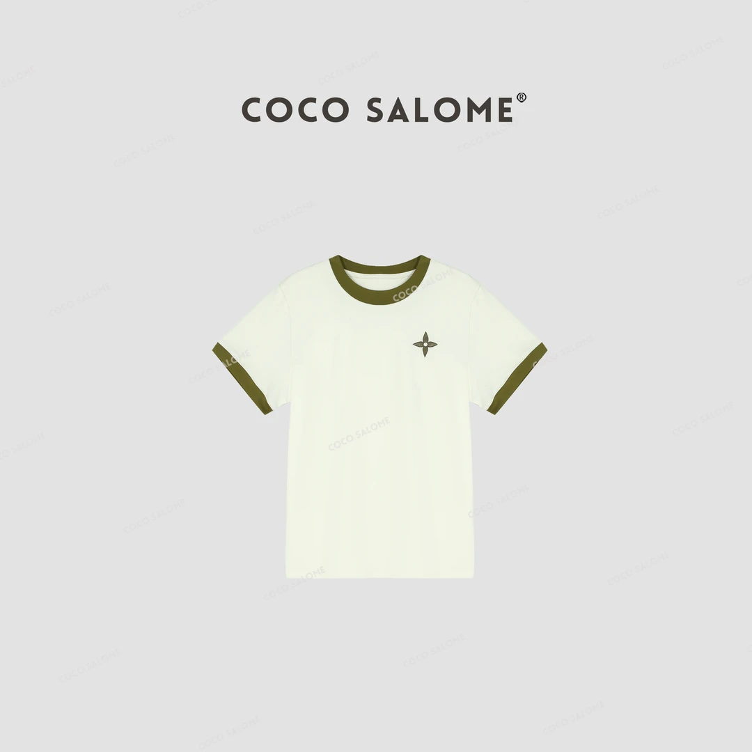 COCO SALOME⒁【十字花】牛油果十字花刺绣柔软轻奢圆领短袖298W