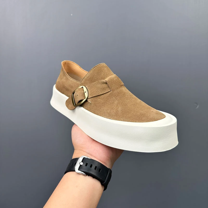 2025年春季新款复古勃肯鞋懒人一脚蹬休闲轻便厚底透气乐福鞋男鞋