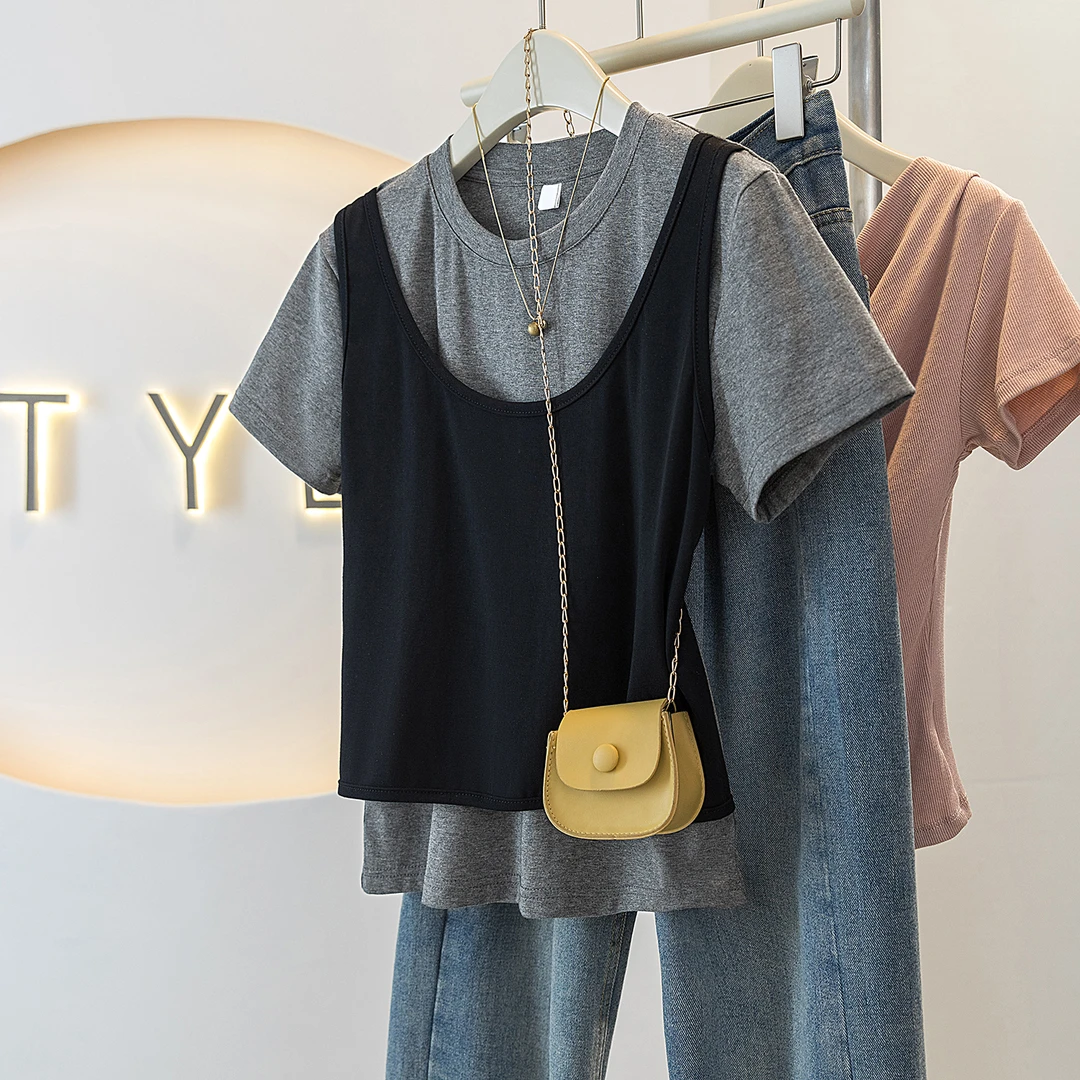 yoewshean/羽媗夏季微胖mm大码女装韩式宽松短袖t恤遮腰显瘦上衣