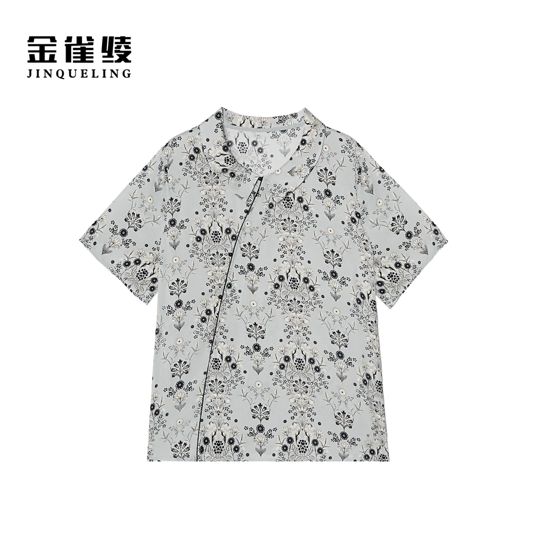 金雀绫【俏江南】桑蚕丝翻领设计师款加宽加大小衫SZA2S310