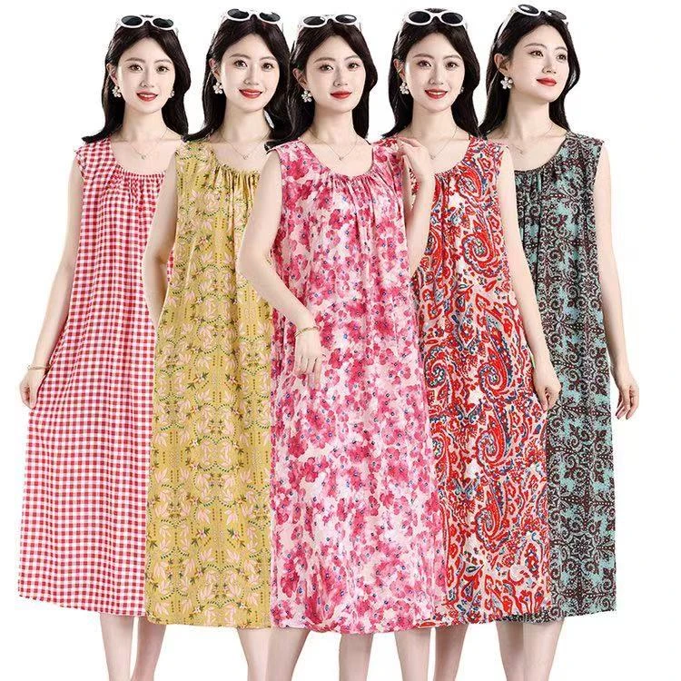 【带口袋】棉绸睡裙女夏季宽松大码无袖背心裙人造棉家居服可外穿