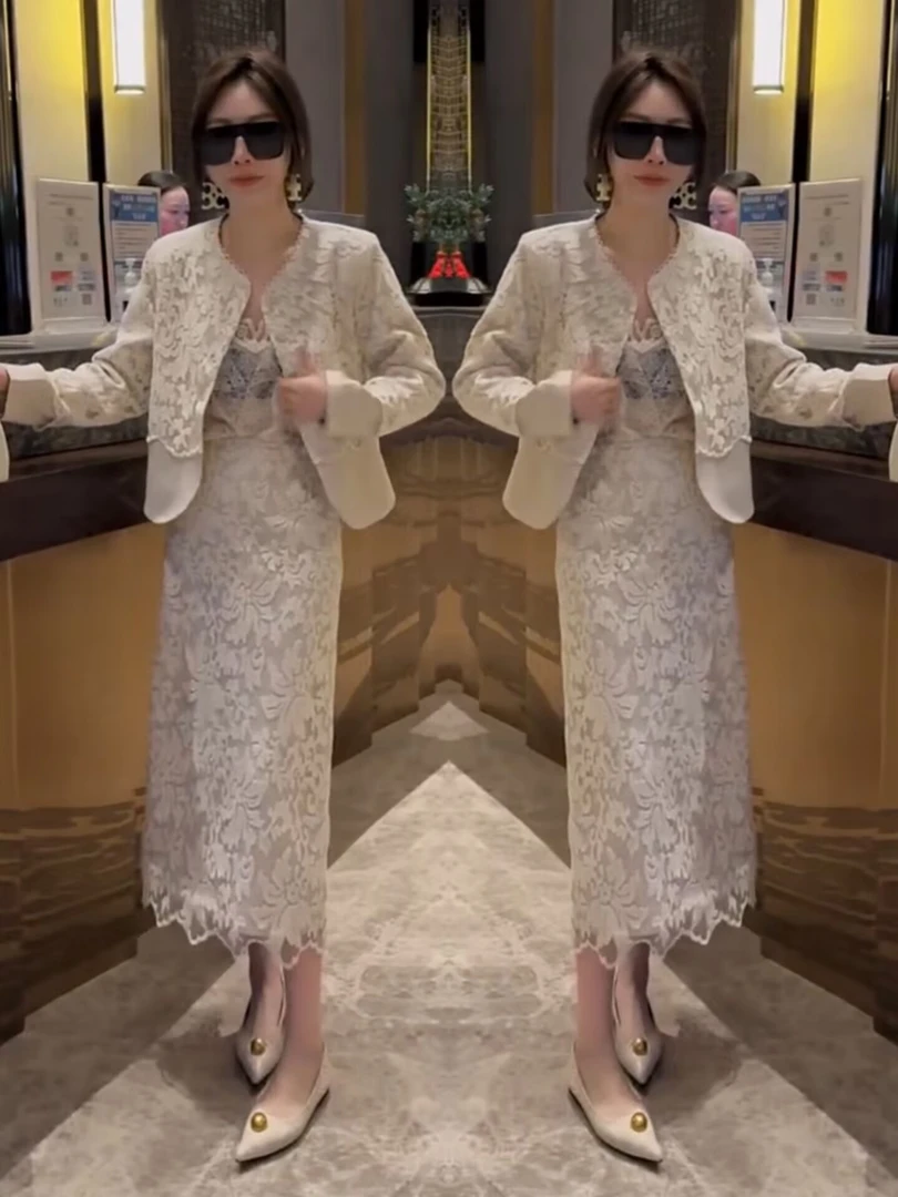 气质名媛法式时尚套装气质碎花显瘦长袖时尚