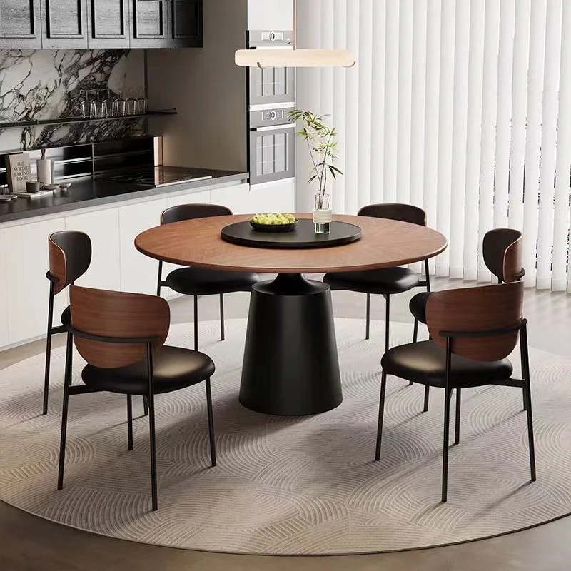 『佛山家具溯源』法式复古实木圆形餐桌带转盘小户型餐桌椅组合