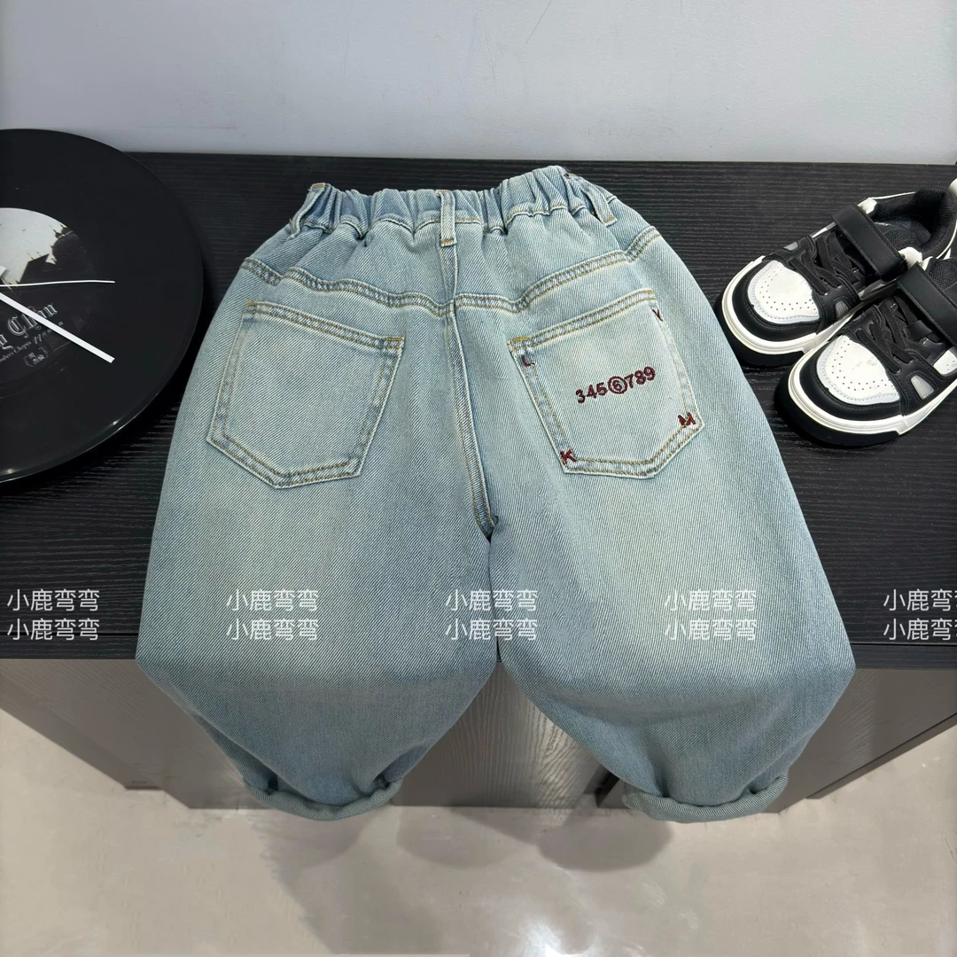 C2519春秋儿童新款后袋数字刺绣牛仔裤